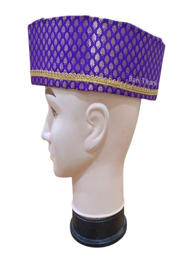 BANI THANI® Wedding Traditional Purple Colour Topi for Men, Pooja Cap is Also Know as Enagement Cap, Saptapadi Pagdi, Puttha Topi, Freesize (Purple Colour) - Image 4